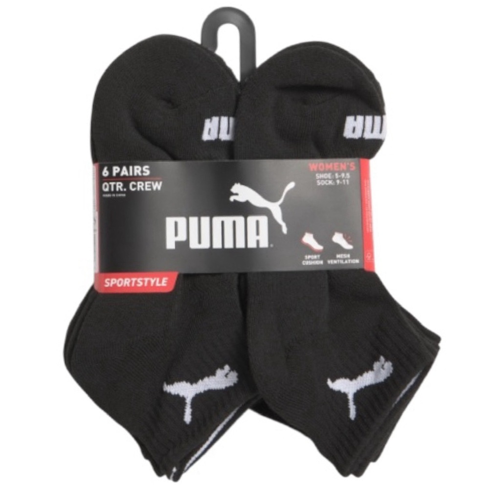 Puma 6 pk. Quarter Crew Socks (NWT) (Shoe Size: 5-9.5 or Sock Size: 9-11)